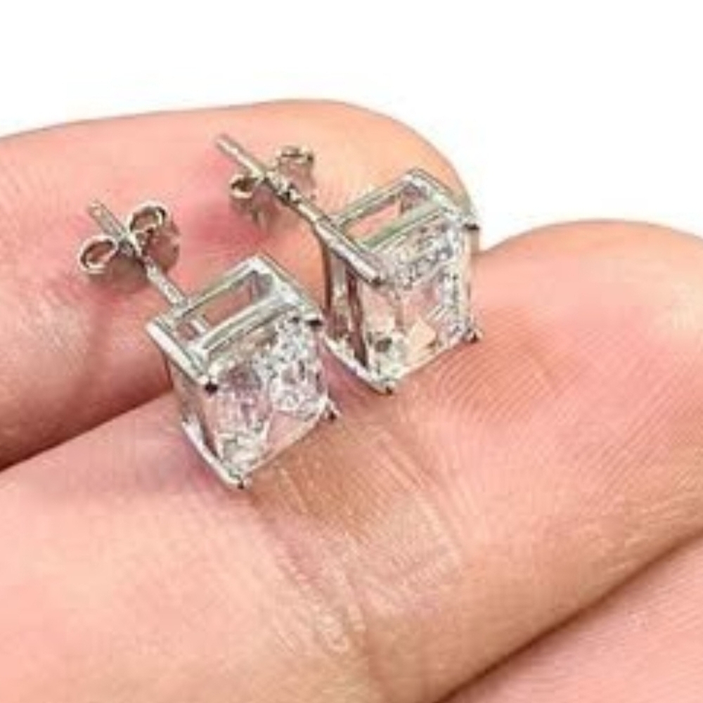 Emerald Cut Earrings, 925 Sterling Silver Stud Earrings, Emerald Cut CZ Earrings
